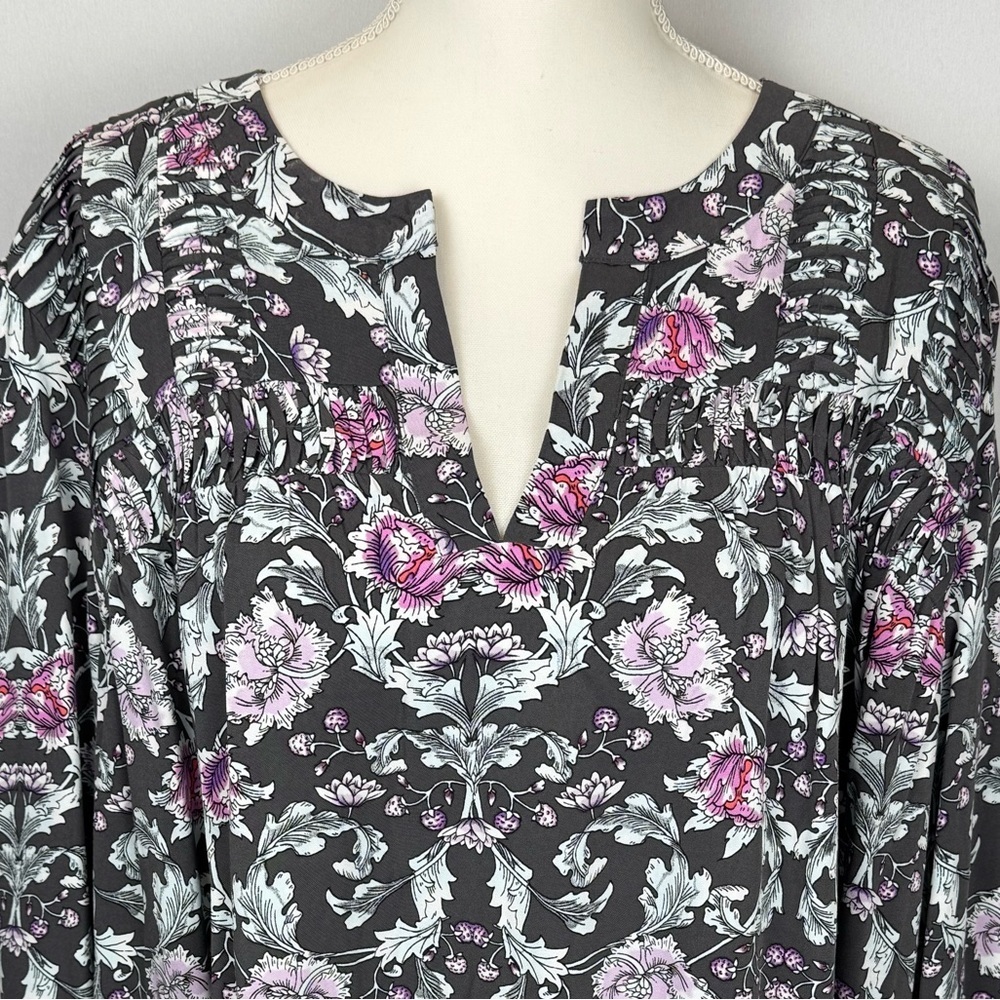 NWT Lane Bryant Peasant Top Tunic Black Purple Floral Balloon Sleeves Sz 24 Boho - Picture 3 of 11